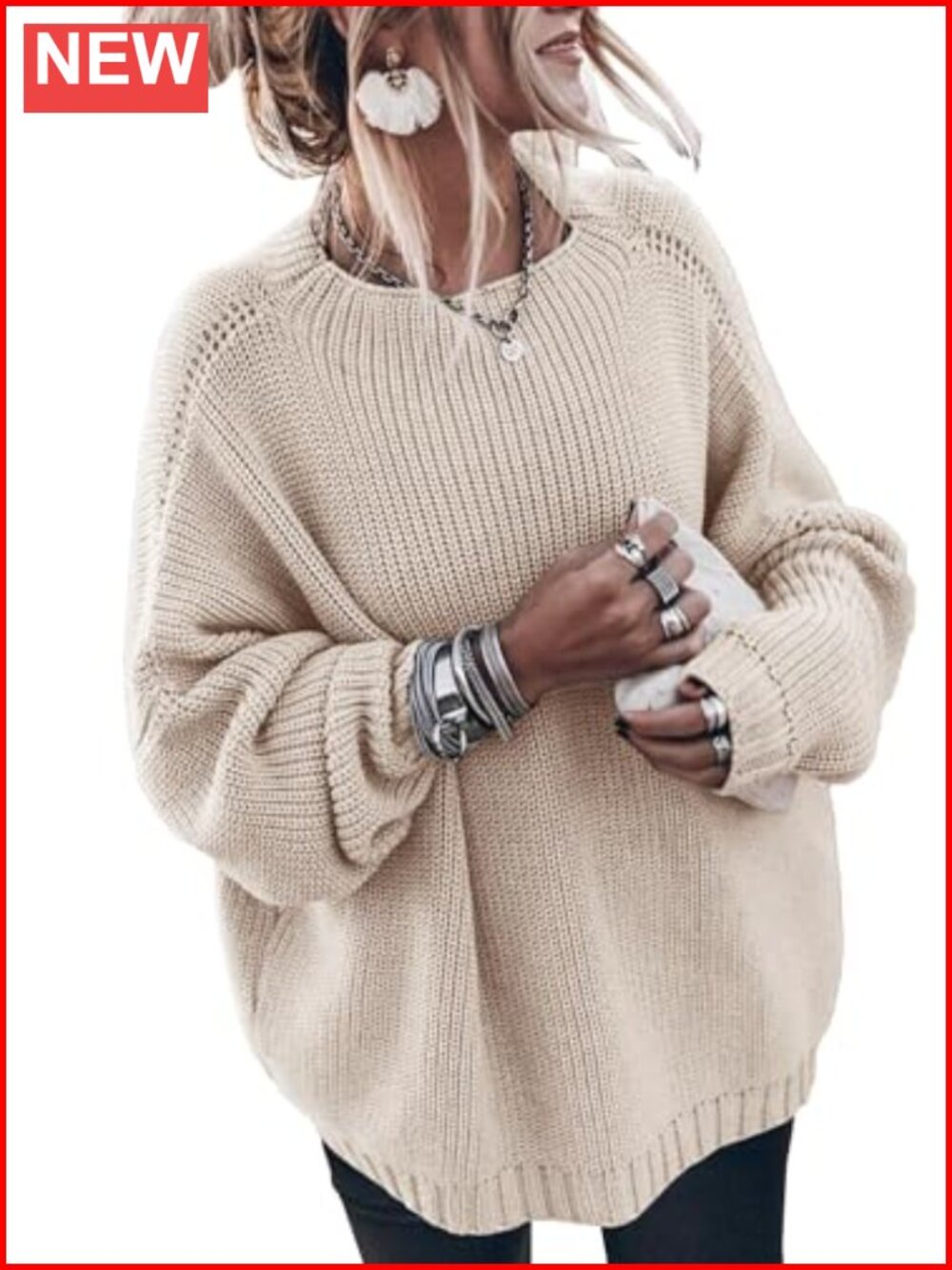Oversized Knit Pullover Sweater Women Mock Neck Long Sleeve